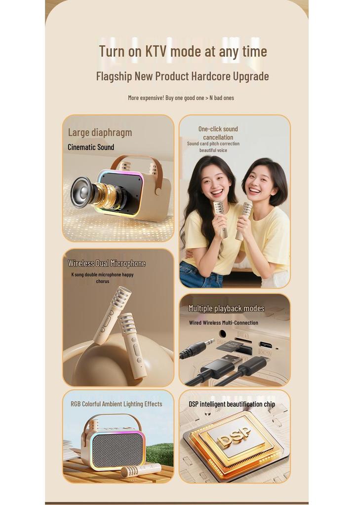 Karaoke Bluetooth Speaker with Microphone Set and Built-in Sound Card TAS2808