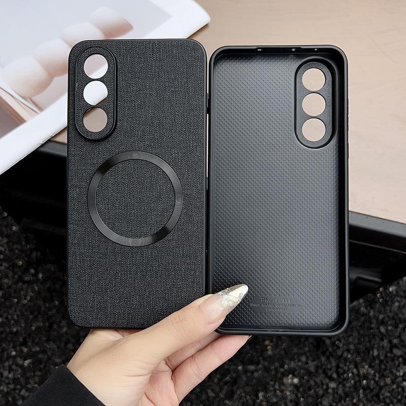 Magsafe Magnetic Plain Leather Case For OnePlus Nord 5 4 Ce 5 One Plus 13s 13T 13R 13 12 Ace 5 3 Cloth Wireless Charging Cover