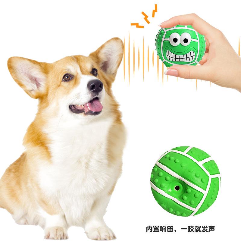 Neues Haustierspielzeug - Latex Lachendes Gesicht mit Geräusch Volleyball Fußball Beißspielzeug gegen Langeweile Kugelförmiges Hundespielzeug