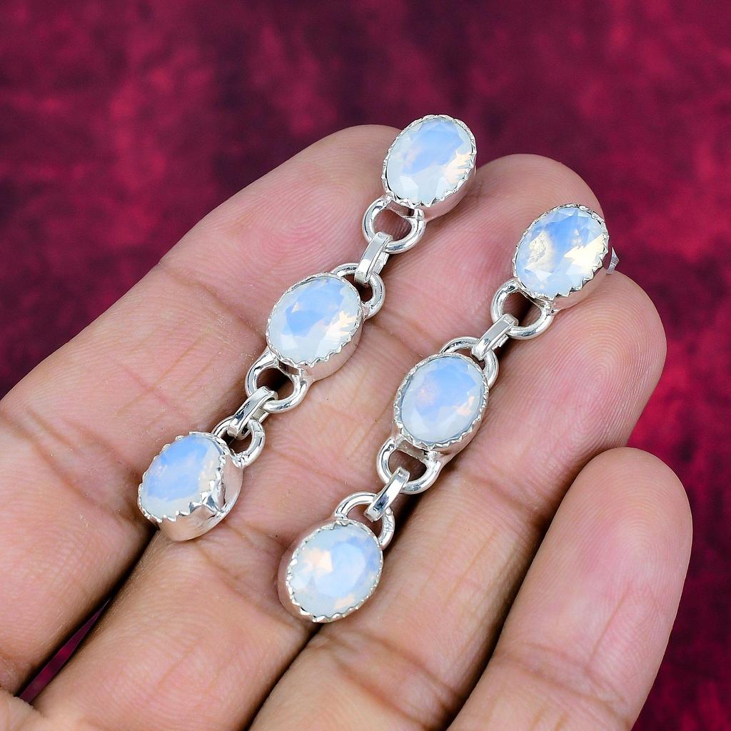 Milky Opal 925 Solid Sterling Silver Earrings, Handmade Gemstone Earrings Jewelry, Gifts For Wife Brand New Earrings