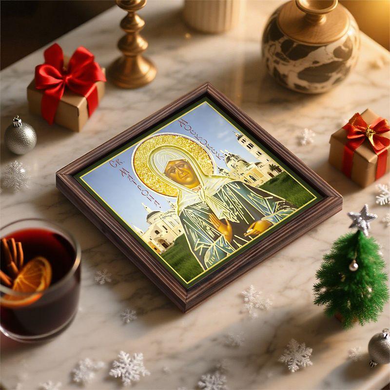 Decorative painting of Orthodox icons,Consecrated icon "St. Matrona of Moscow",Photo frame painting,Christian Wall Art,20cm*20cm,Spiritual decor gift