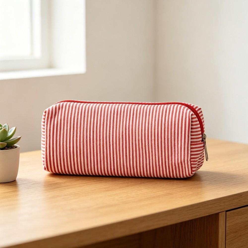 Striped Print Pencil Pouch Polyester Bubble Yarn Pen Bag Minimalist Stationery Pouch School Office