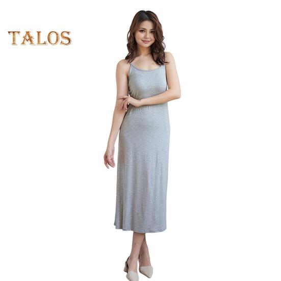 Women Bottoming Dress Round Neck Loose Solid Color Stretchy Backless Sleeveless Suspender Long Dress Home Daily Wear Bedroom Midi Dress