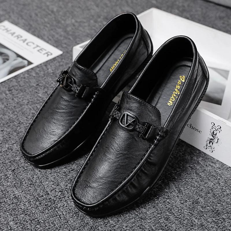 Luxury Fashion Formal Loafers Slip on Leather Men Casual Shoes Comfortable Men Moccasins Italian Soft Male Driving Shoes