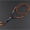 Boho Lucky Gift Party Handmade Mala Wood Bead Nepal Necklace Buddhist Horn Fish Pendant