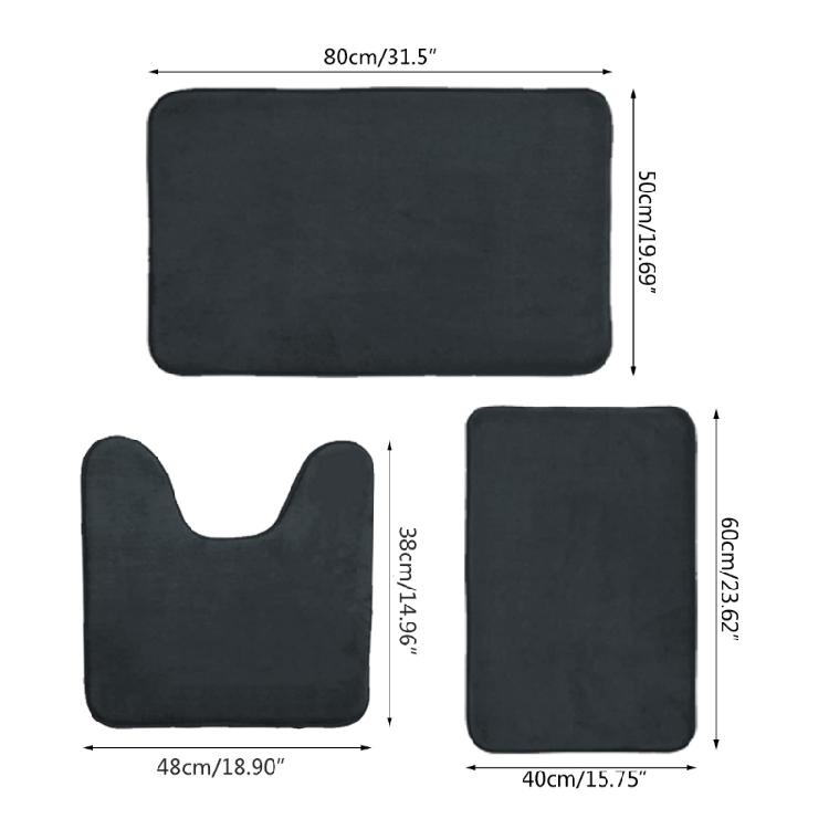 Set of 3 Bathroom Rugs Bath Mat Super Absorbent U-Shaped Shower Mat Machine Wash