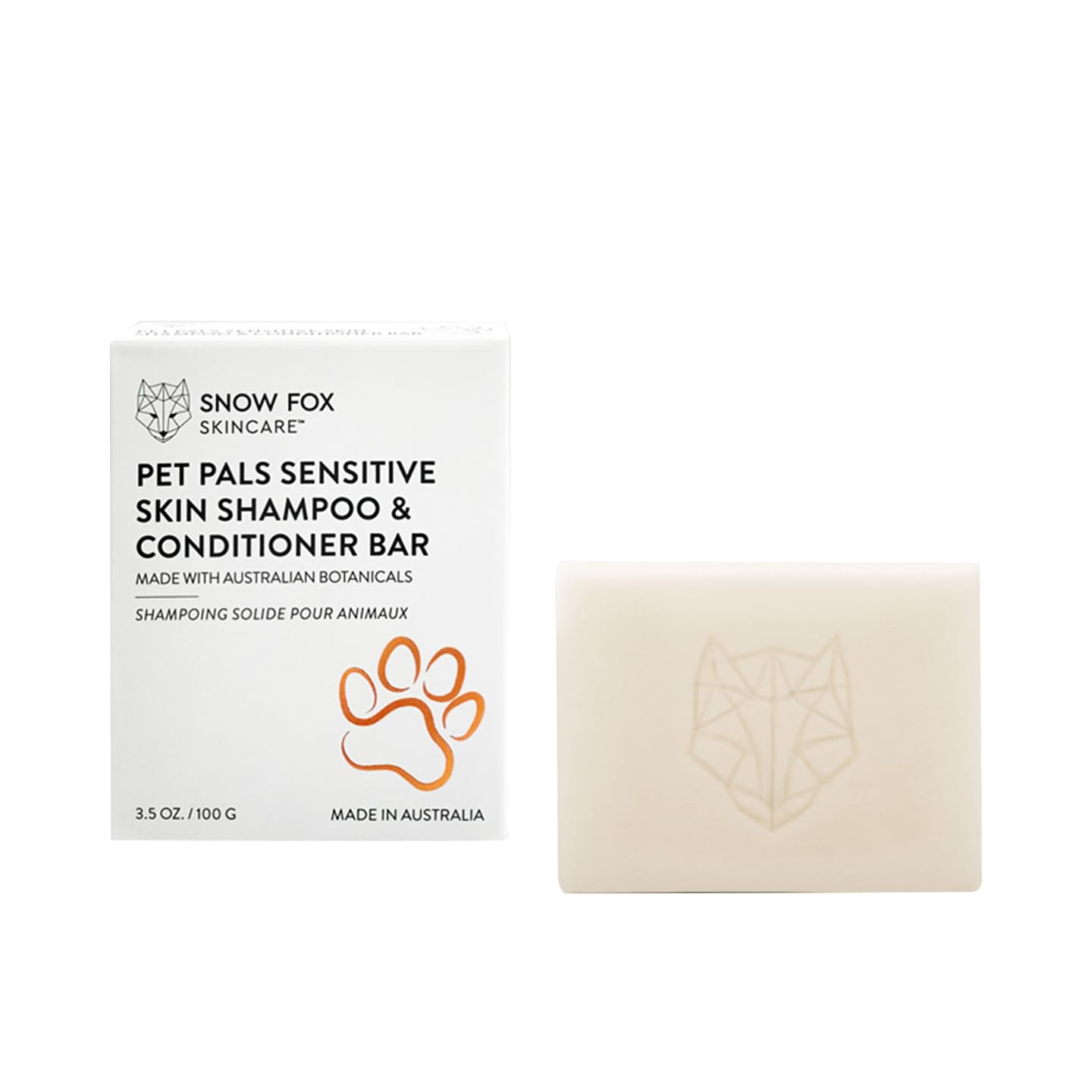 

SNOW FOX SKINCARE Шампунь для питомцев Без синтетики Для чувствительной кожи Нежный для животных и подходит для людей Твердый, Гипоаллергенный, Очищающий шерсть, Органический,