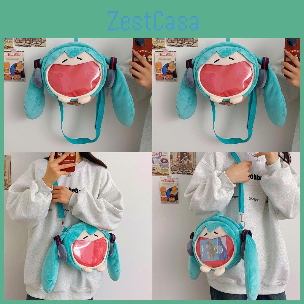 Plush Hatsune Miku Cartoon Shoulder Bag Zipper Design Adjustable Strap Shoulder