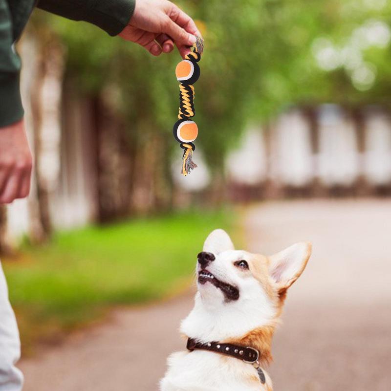 Dog Rope Toys Bite-Resistant Puppy Teething Toys With Double Tennis Balls Heavy Duty Cotton Rope Portable Pet Accessories For
