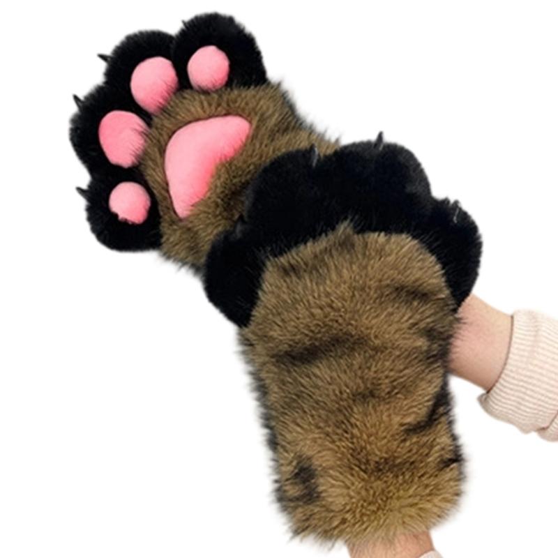 Furry Cats Paws Gloves Cosplay Costume Gloves for Women Girl Warmth Comfort Soft Plush Fursuit Gloves Anime Armwear