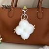 Soft Fermented Bean Curd Pendant Plush Keychain, Fluffy Doufu Bag Charm with Keyring, Backpack Handbag Purse Decoration Accessories