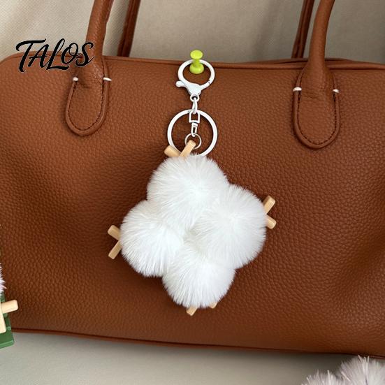 Soft Fermented Bean Curd Pendant Plush Keychain, Fluffy Doufu Bag Charm with Keyring, Backpack Handbag Purse Decoration Accessories