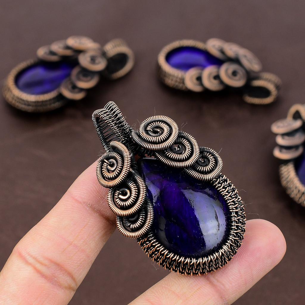Natural Blue Labradorite Gemstone Copper Wire Wrap Pendant Gift 2.36" B3W85