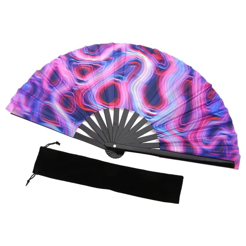 Fluorescent Folding Fan Colorful Hand Fans for Women Men Party Club Performances Dance Fan Wedding Home Decorations X3UC