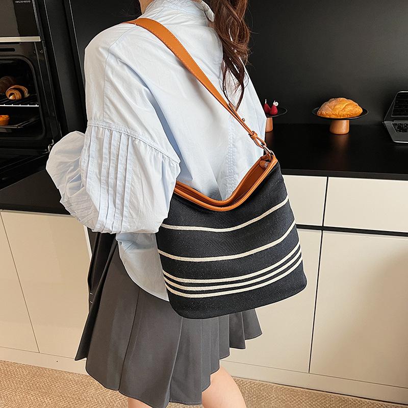 Bags Bucket Striped Tote New Simple Canvas Casual Versatile Messenger Bag Shoulder Bag