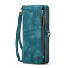(Blue) Case for iPhone 15 Wallet Cover Trifold with TPU PC Handmade Leather Zipper Strong Magnetic Detachable Card Holder