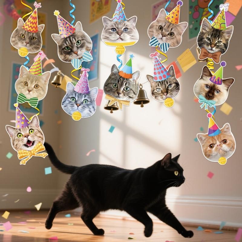 Set of 12 Kitten Swirls Ornament Ceiling Decoration Hanging Ornament for Animal Birthday Home Party Decoration