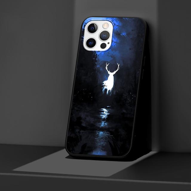 Black Case For Iphone 14 11 13 Pro Max 12 Mini Xr 7 8 Plus Se 2020 Xs 6 6s +Coque Soft Mobile Phone Bag Cover Deer Art Poster