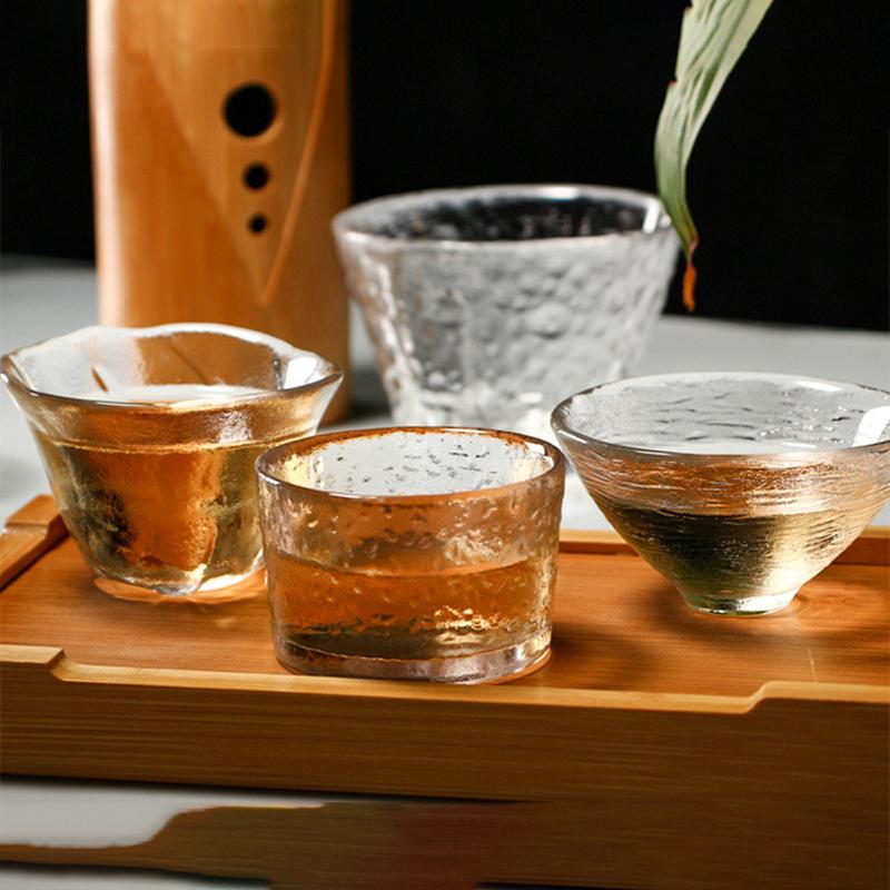 Japanese-Style Handmade Hammered Glass Small Teacup Sake Cup Tea Glass Cup