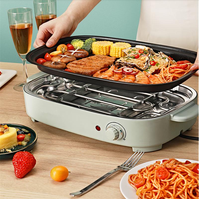 220V Electric Hot Pot Cooker Household Multifunctional Electric Hotpot Cake Baker Furnace Barbecue Grill With 3 Plates
