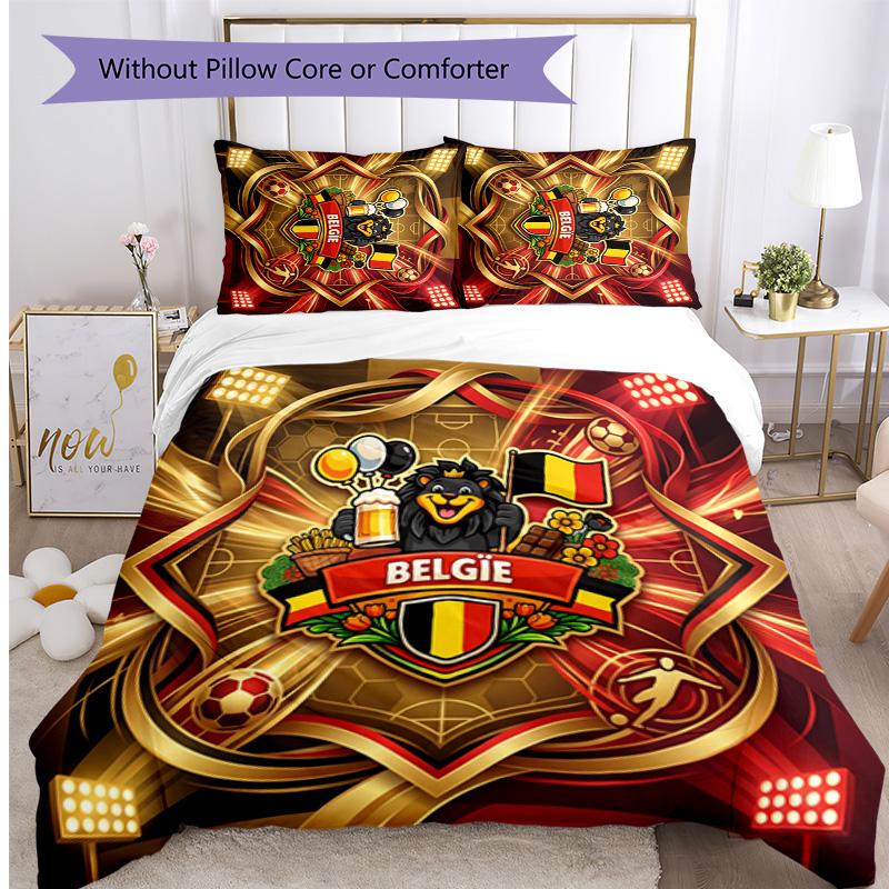 Set Biancheria da Letto Stampata Calcio Belgio 3 Pezzi Copriletto Traspirante Accogliente come Regalo per Inaugurazione Casa o Festa