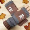 Gants en tricot sans doigts avec broderie de chat et patchwork, Gants décontractés ouverts aux doigts tendance pour femme, Mitaines chaudes d'hiver sans doigts