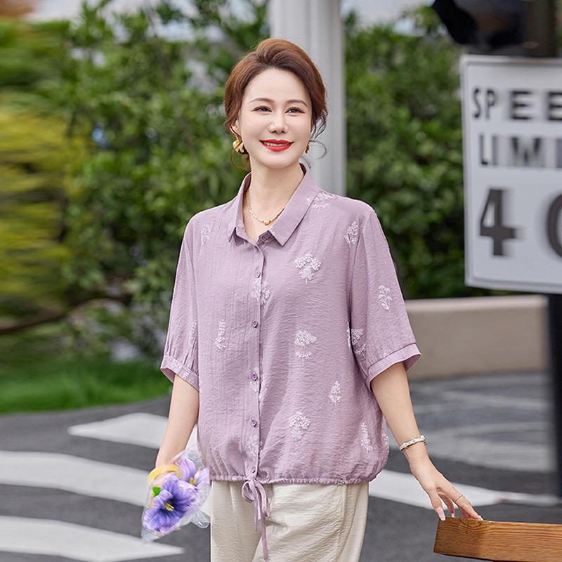 Women's 100% Linen Embroidered Blouse, Stylish & Elegant, Three-Quarter Sleeves, Loose Fit, Slimming, Summer Lightweight.