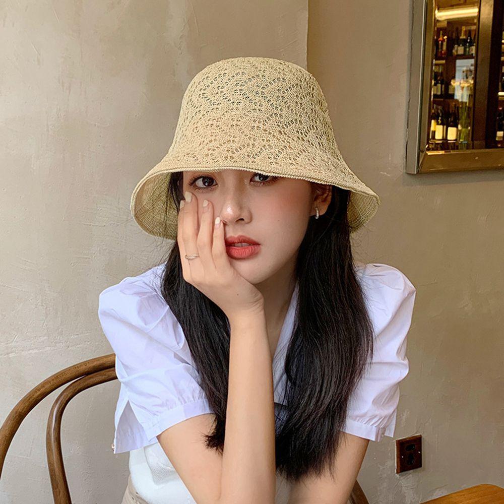 Knitted Hat Spring Basin Pure Color Caps Linen Bucket Hat Korean Style Caps Female Hats Sun Hat