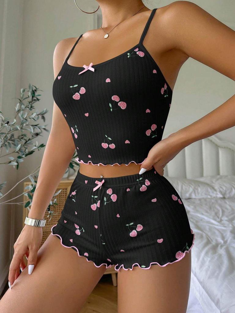 Europäisches und Amerikanisches Sommer-Camisole & Shorts mit elastischem Bund Pyjama-Set - Damen Jacquard-Print Homewear