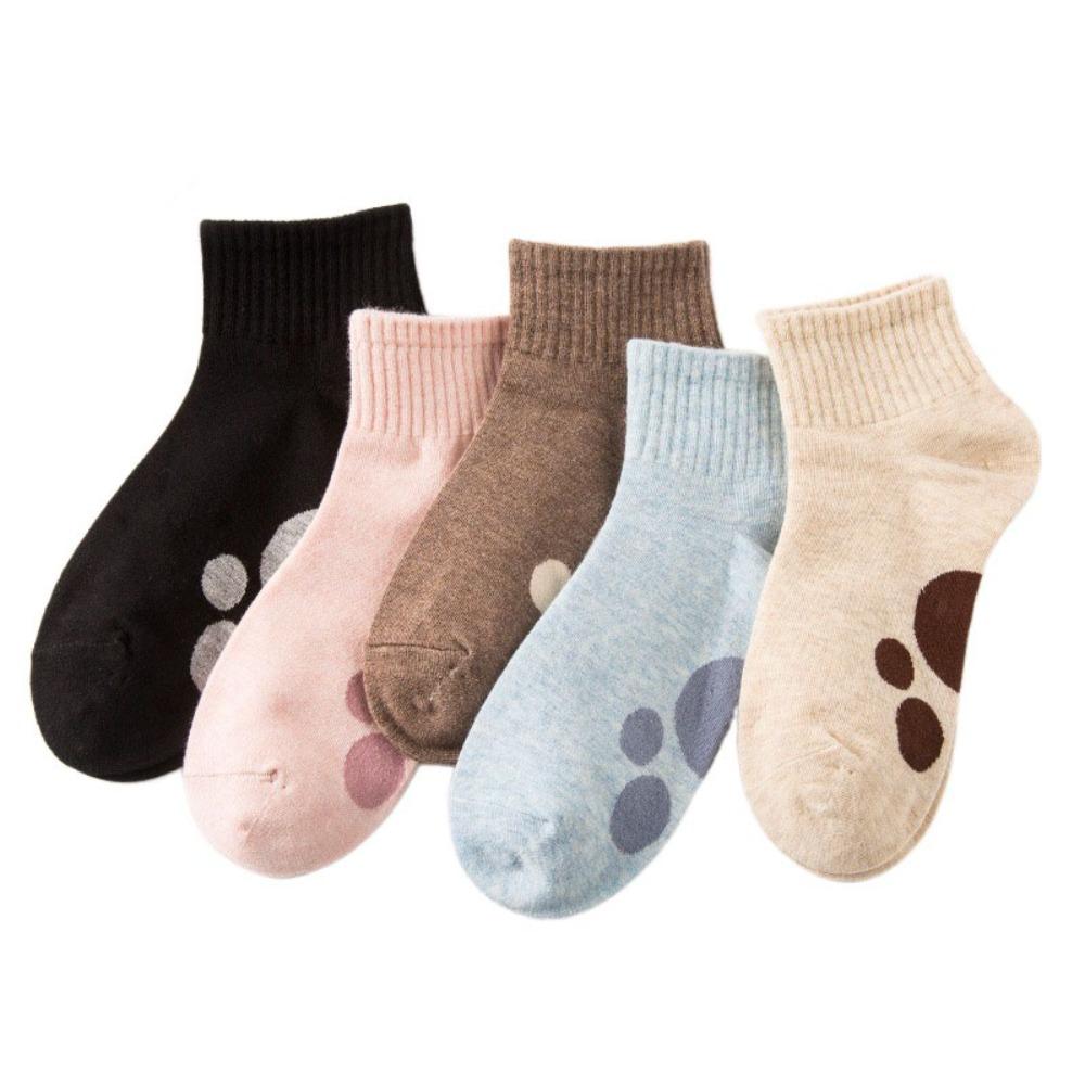 

5Pairs Sweet Bear Claw Cotton Socks Autumn Tube Socks Women Casual Cartoon Mid-calf Socks Sports 5Pairs