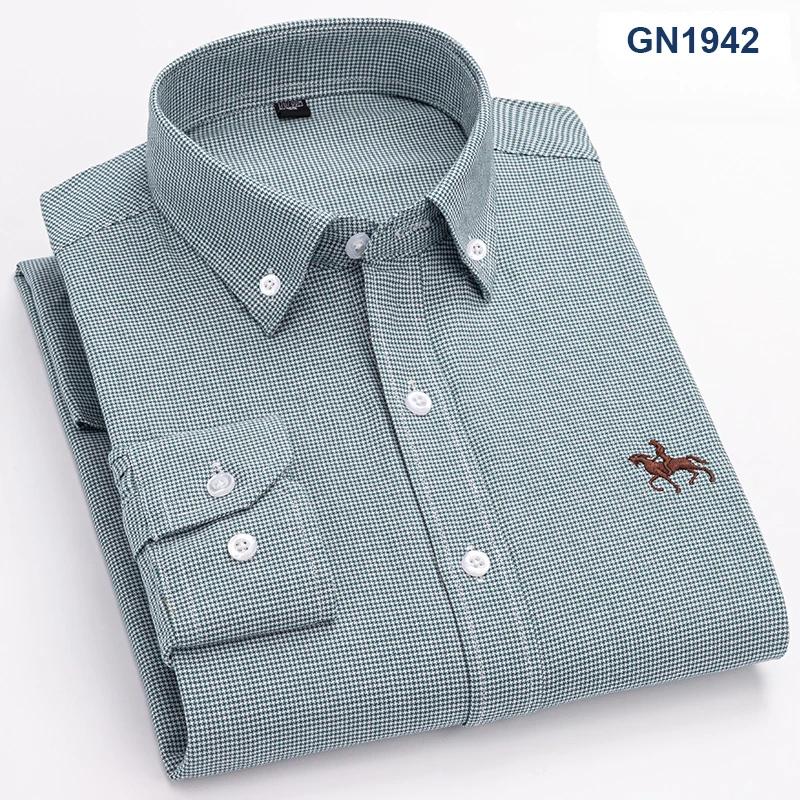 Plus size 100%cotton korean fashion long-sleeve shirts for men slim fit formal plain shirt striped houndstooth plaid clothes