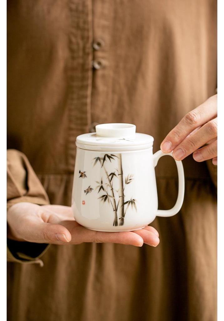 Ceramic Tea Cup with Lid: Personal Use, Tea & Water Separator, Office Brewing, Desk Set, Perfect for Gifts.