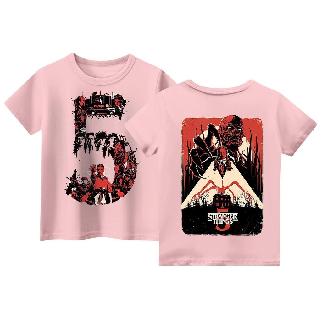 Children's Short Sleeve Tops Casual Print T Shirt Round Neck Pullover Blouse