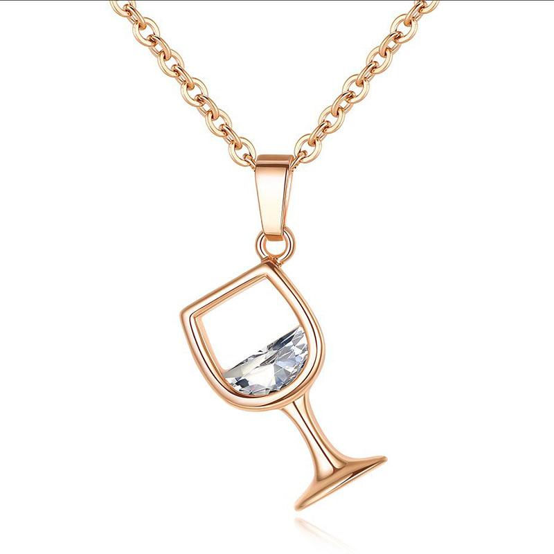 Gold Color Creative Wine Glass Pendant Necklace Zircon Crystal Wine Cup Pendants Women Chokers Clavicle Chains Neck Jewelry Gift