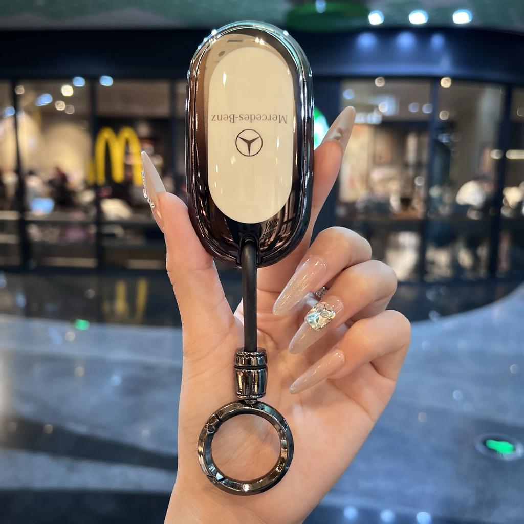 Car Key Cover For Mercedes Benz S C Class W223 W206 2022 S350 S400 S450 S500 C260 C300 Alloy Leather Car Remote Control Key Case