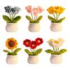 Crochet Flower Decor Handmade Potted Decoration, Knit Artificial Sunflower Desktop Handwoven Woolen Flowers Decor, Gift for Women, Mom, Teacher,