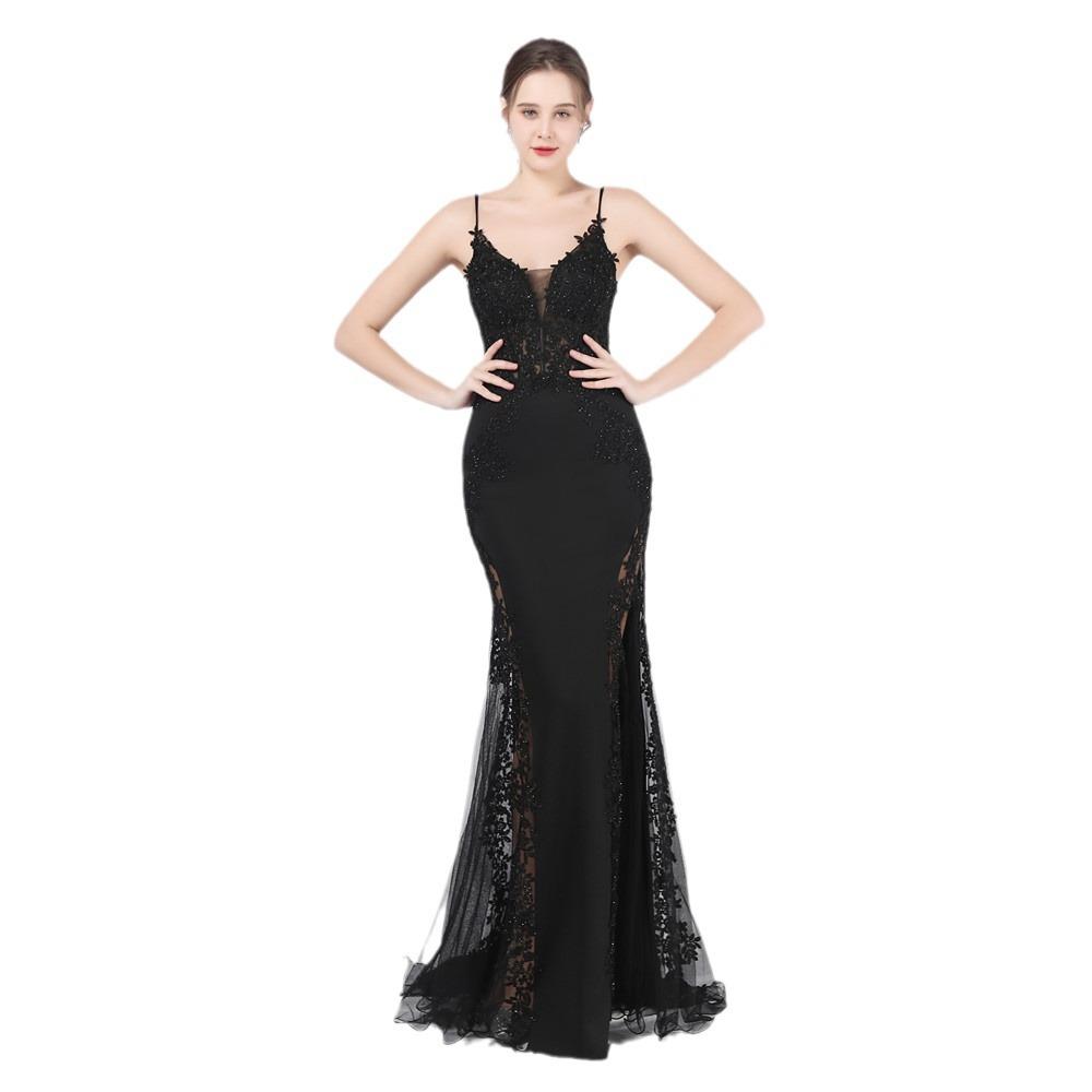 Lace Lace Permed Fishbone Vest Waist Low Chest Off The Shoulder High-end Small Trailing Evening Dress