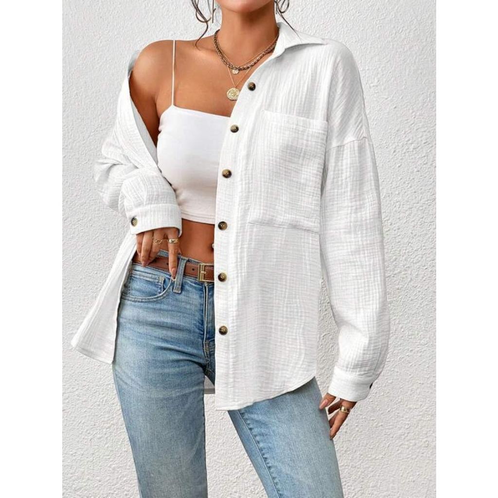 Fall Women's High-end Drop Shoulder Batwing Long Sleeve Shirt, European & American Style Blouse for Cross-border