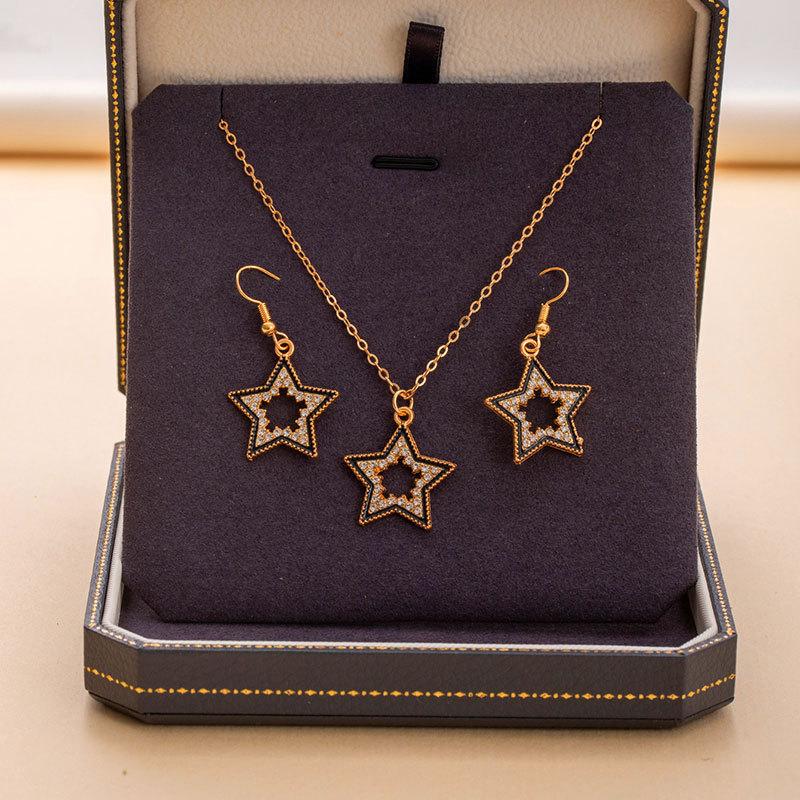 Simple Full Diamond Earrings Necklace Set Retro Love Butterfly Collarbone Chain Ear Hook Women'S Fashion Versatile Jewelry