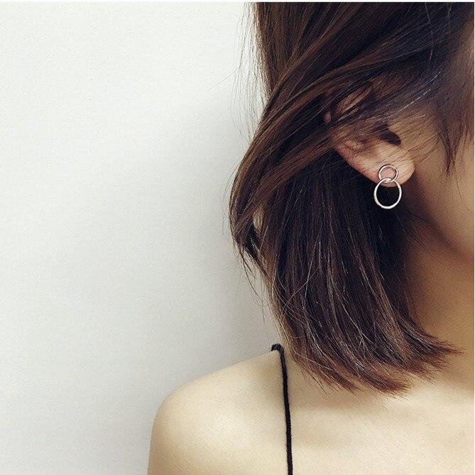 925 Sterling Silver Double Round Stud Earrings For Women Party Wedding Jewelry Pendientes Eh470