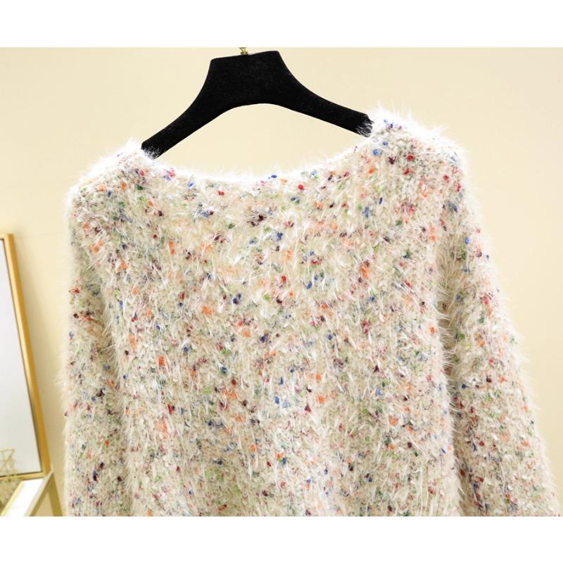 Autumn Winter Women Sweet V-neck Soft Furry Mohair Knitted Sweater Christmas Pullover Tops