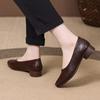 Soft Leather Shallow Mouth Single Shoes Women's Autumn Simple New Soft Sole Thick Heel Retro Comfortable Casual Shoes