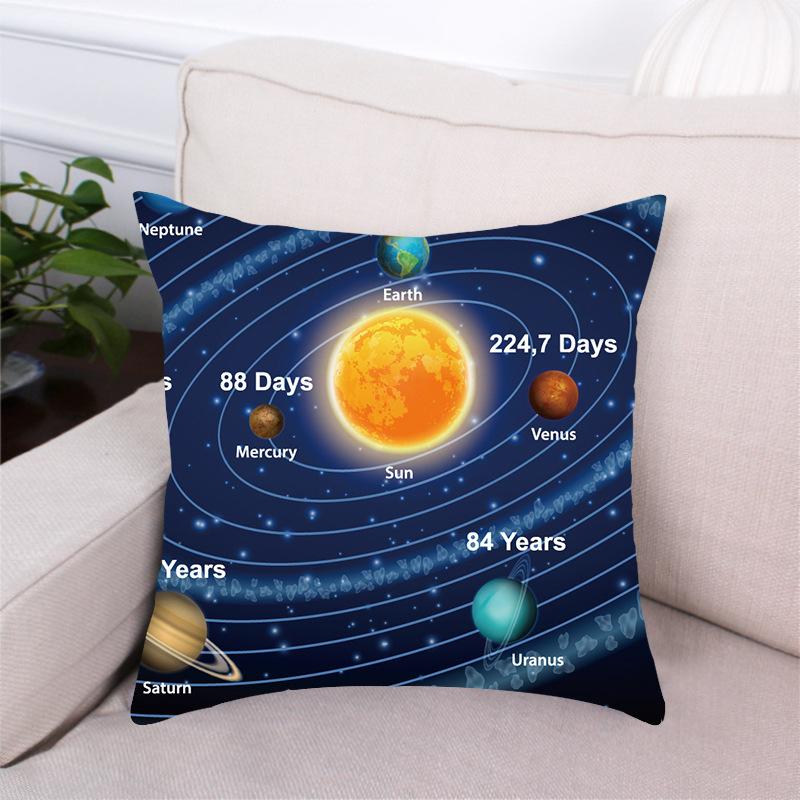 Black Dream Space Planet Digital Printing Short Plush Pillow Covers Decorative For Car Sofa Office Cushion Cover Home Goods