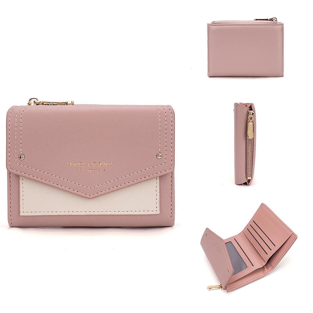 Baellerry Women s Fashion Short Wallet - Multi-Card Slot, Zippered Coin Purse розовый