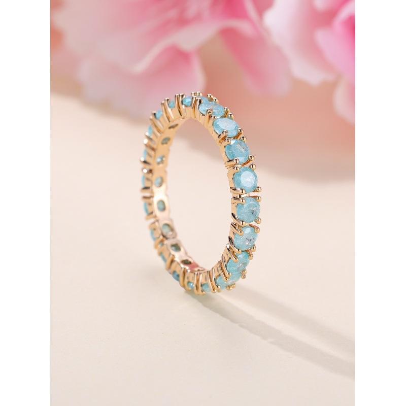 Eryun s new French retro champagne gold blue ice flower zirconium full diamond ring no. 6
