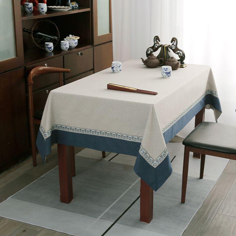 

Assorted Colors Retro Tablecloth Fabric Chinese Conference Rectangular Tablecloth Cotton Linen Affordable Luxury Fancy Square Tablecloth Beige dark blue edge 90cm * 140 (for 50*100 table)