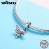 WOSTU 925 Silver Sell Bee Crystal CZ Chain Bead Charms Fit Bracelet Necklace Fashion Jewelry Party Gift CQC821