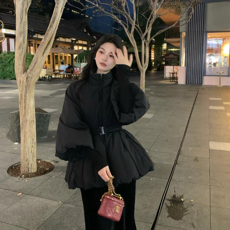 

Женская черная хлопковая куртка для похудения 2024 года - Высококачественный корейский стиль для осени и зимы 3XL recommended for 135-150 jin