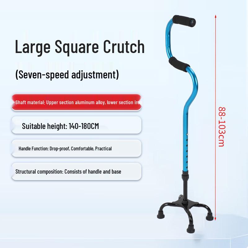 Elderly Height-Adjustable Aluminum Walking Cane with Double Bend for Outdoor Travel