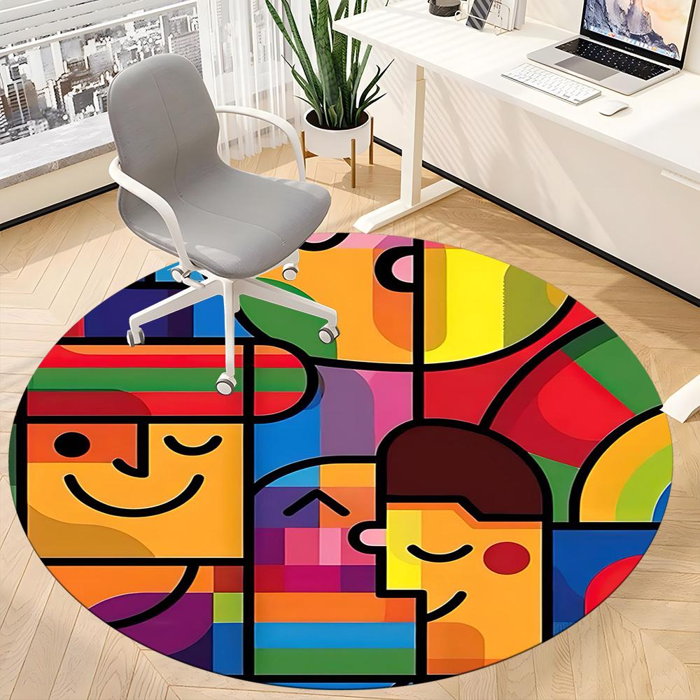 1PC Expression Puzzle Pattern Office Round Area Rug, Mat Suitable For Office, Under Office Chairs Bedroom Living Room Home Decor, Room Deco
